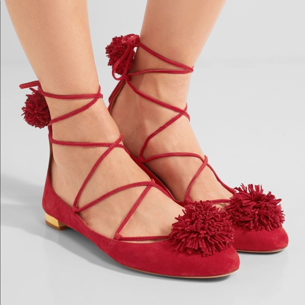 Aquazzura Sunshine Pom Pom flats